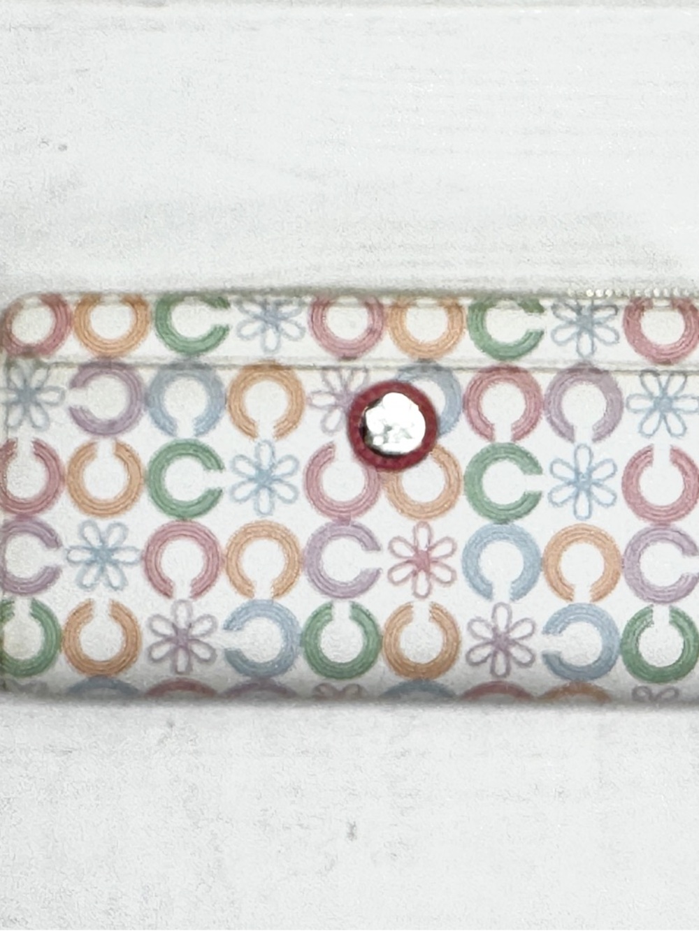 Coach Multicolor Signature Zip Around Wallet White Pink Interior